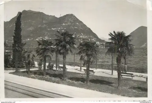 A6236 CPA Suisse - LUGANO 1946 - Oblitérée avec Flamme Illustrée (Palmier) "LUGANO VI ATTENDE" - Helvetia 10