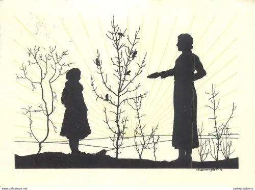 A6236 Suisse - Silhouette / Scherenschnitt - Mère et Enfant avec Oiseaux