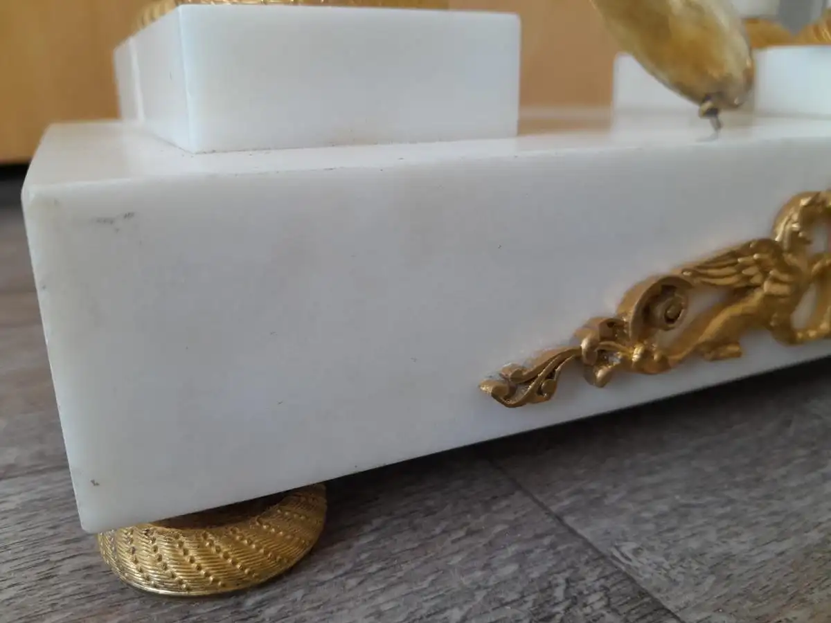Weiße Marmor Säulenpendule - Französisch - White Marble Pendulum Clock- French Origin 3