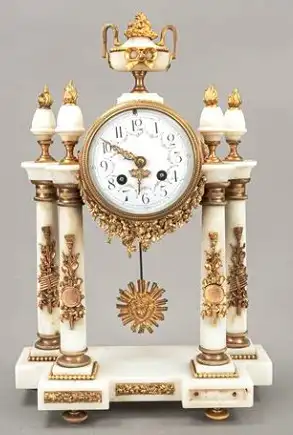 Weiße Marmor mit 4 Säulenpendule / White Marble Pendulum Clock with 4 Columns 8