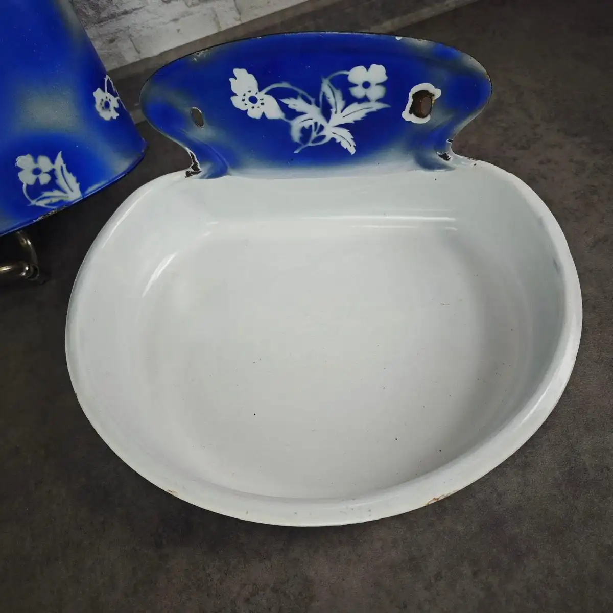 Emaille Fontaine Wasch Set Blau Spritzdekor antik Lavabo Tank  1900 Landhaus 3