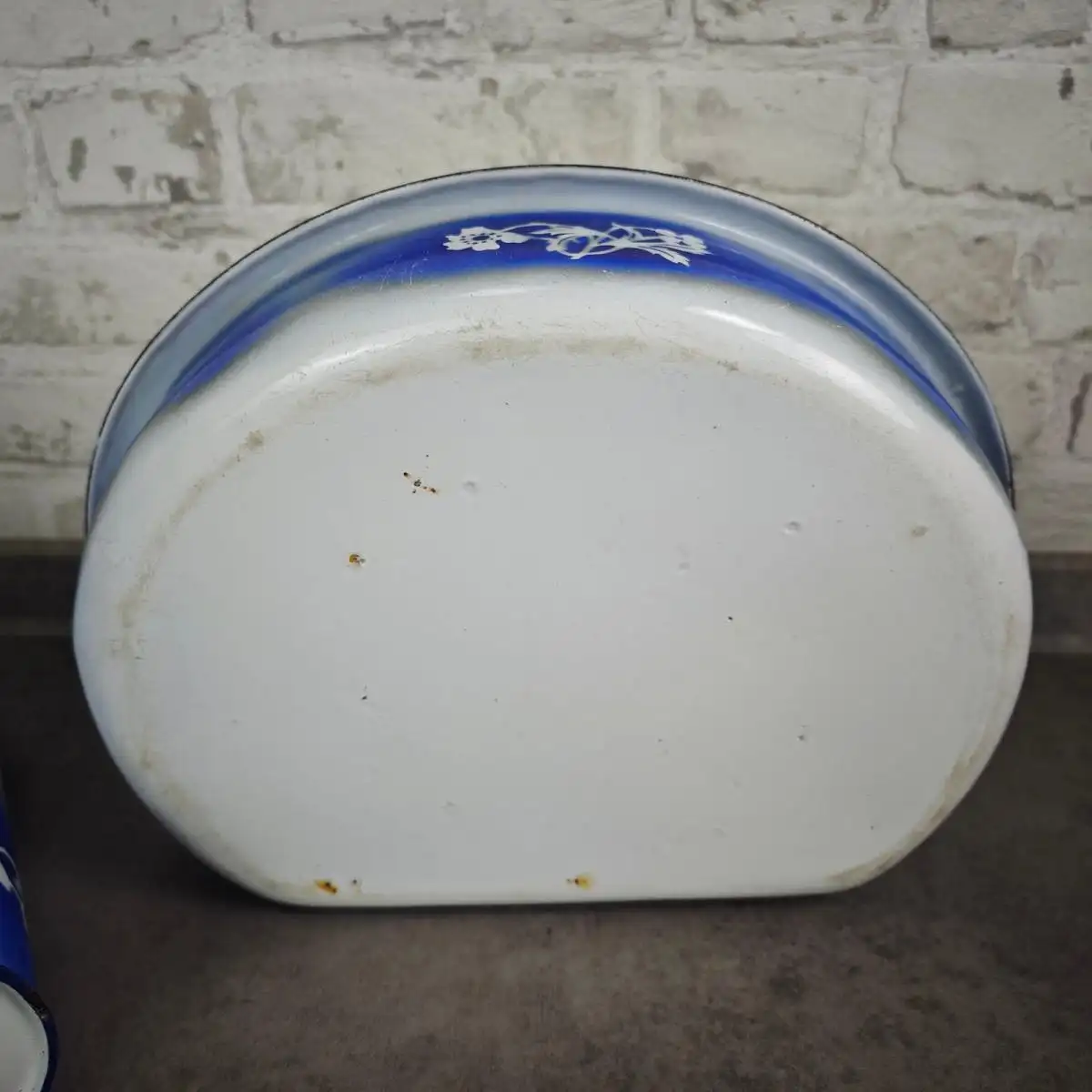 Emaille Fontaine Wasch Set Blau Spritzdekor antik Lavabo Tank  1900 Landhaus 9