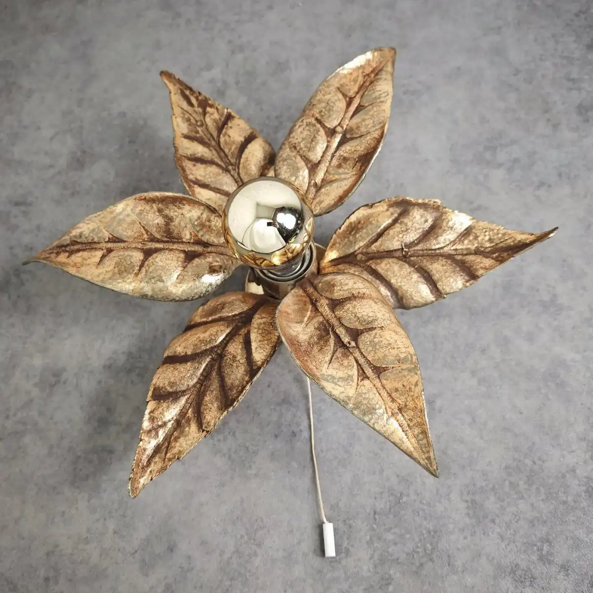 Vintage Wandleuchte Massive 4963/01 florale Blattgold Lampe 70er Jahre Hollywood 0