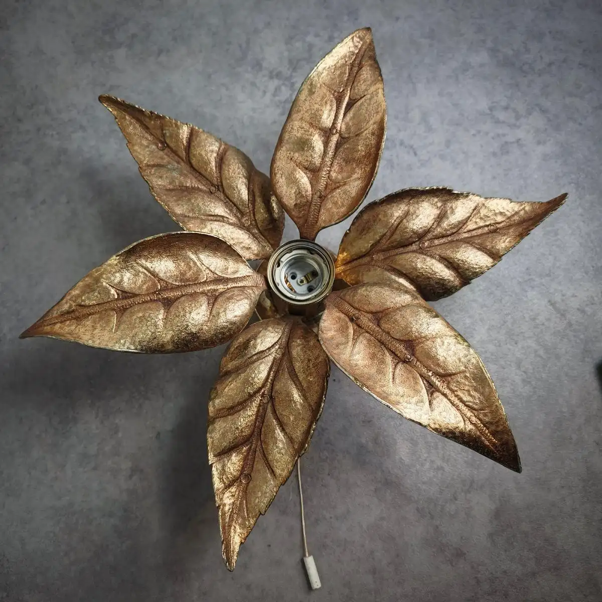 Vintage Wandleuchte Massive 4963/01 florale Blattgold Lampe 70er Jahre Hollywood 4