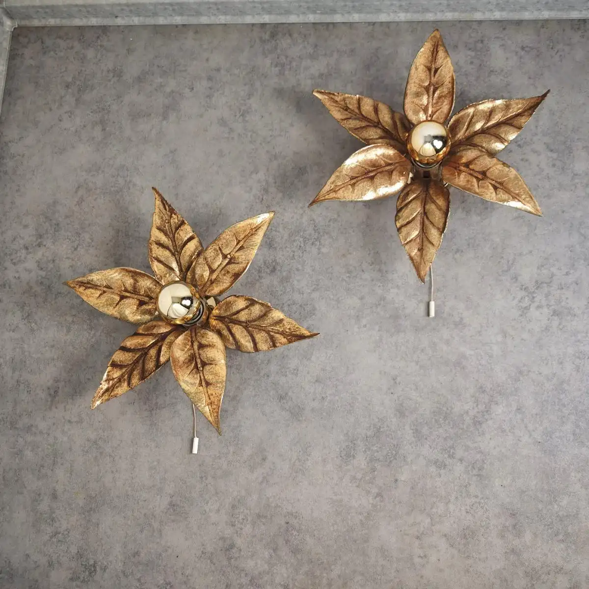 Vintage Wandleuchte Massive 4963/01 florale Blattgold Lampe 70er Jahre Hollywood 5