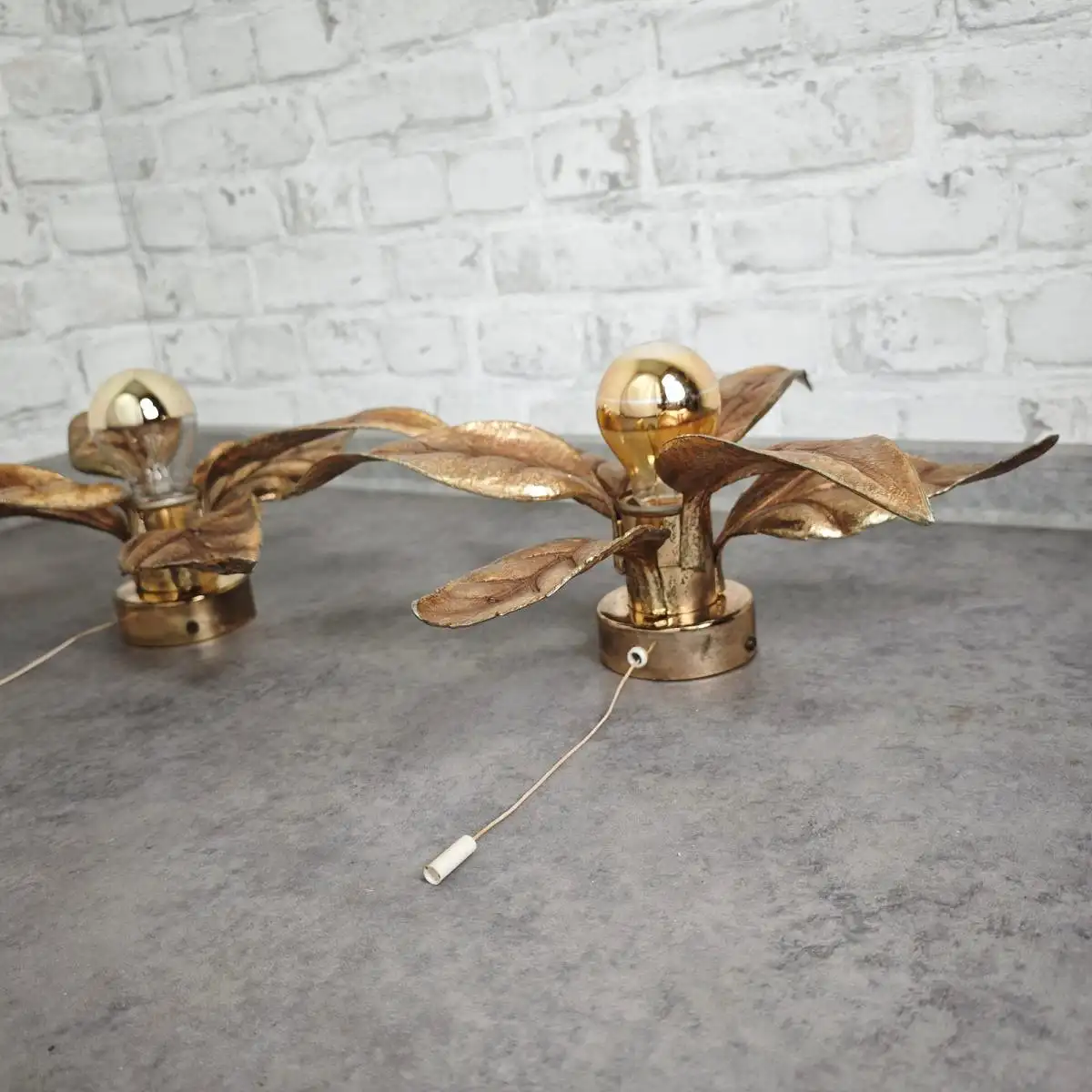 Vintage Wandleuchte Massive 4963/01 florale Blattgold Lampe 70er Jahre Hollywood 6