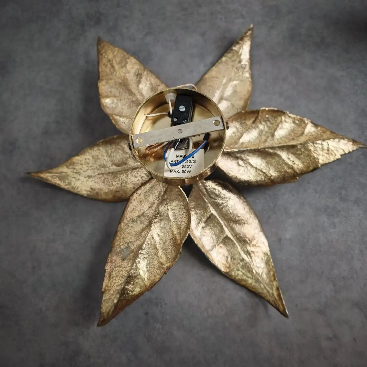 Vintage Wandleuchte Massive 4963/01 florale Blattgold Lampe 70er Jahre Hollywood 7