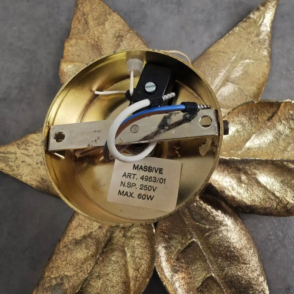 Vintage Wandleuchte Massive 4963/01 florale Blattgold Lampe 70er Jahre Hollywood 8