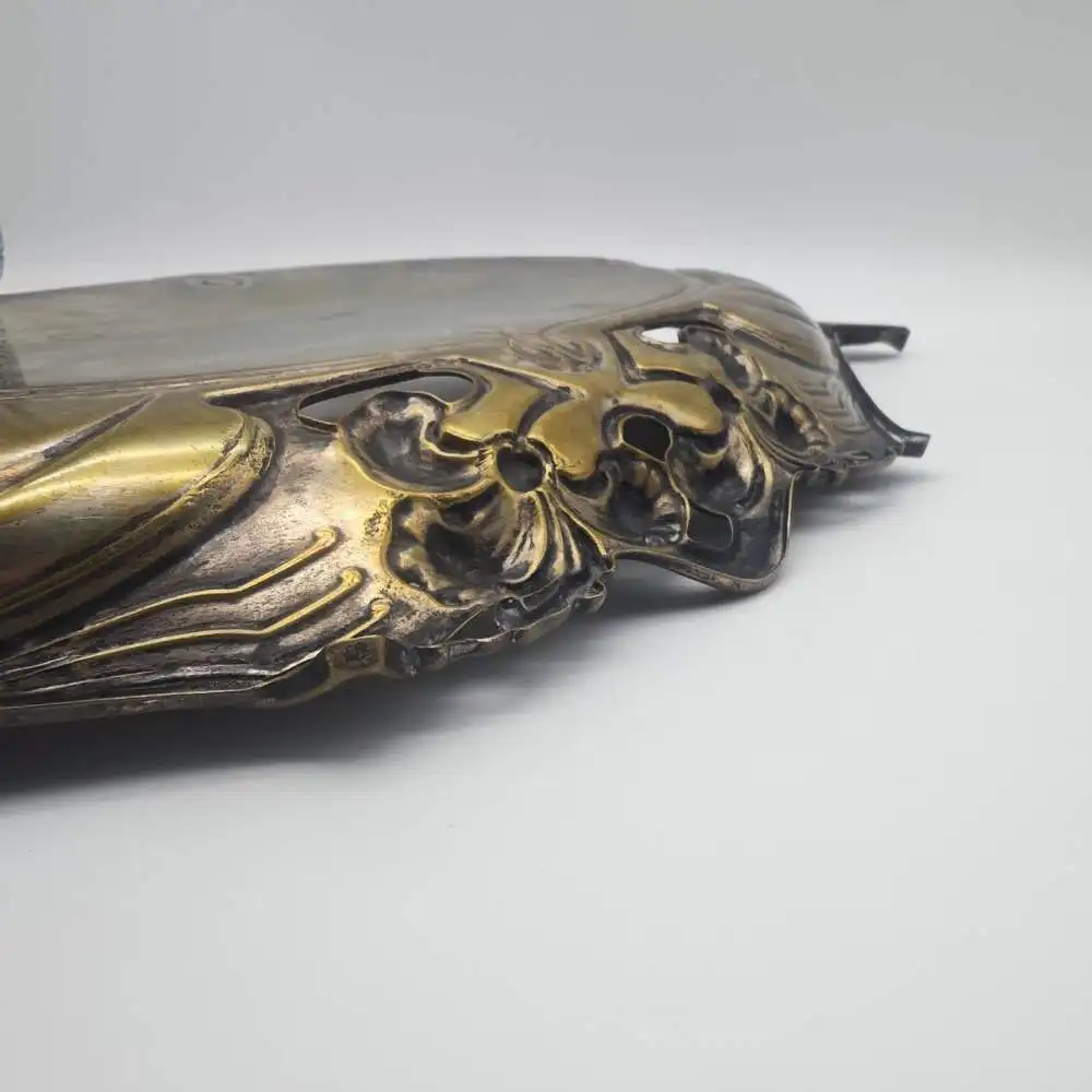 Jugendstil Schale Messing Quist Esslingen Tablett 1900 florale Lilien Blumendeko 13