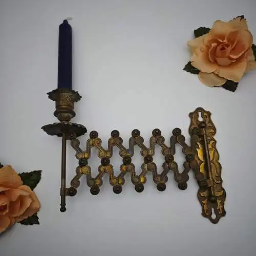 Kerzenhalter Wand Scherenarm ausziehbar Messing Jugendstil Historismus 1900