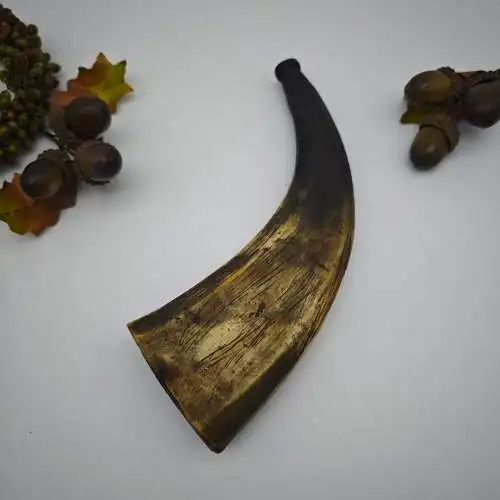 Pulverhorn antik 1900 Gravur Pulverflasche Schießpulver Jäger Jagd