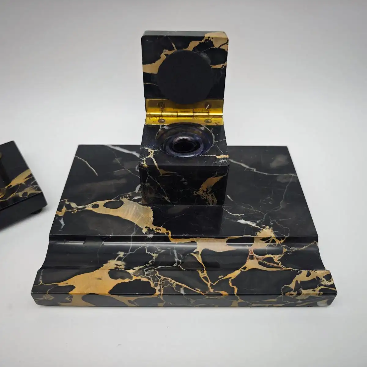 3-teiliges Schreibtischgarnitur antik schwarzer Marmor Art Deco Schreibtischset  2