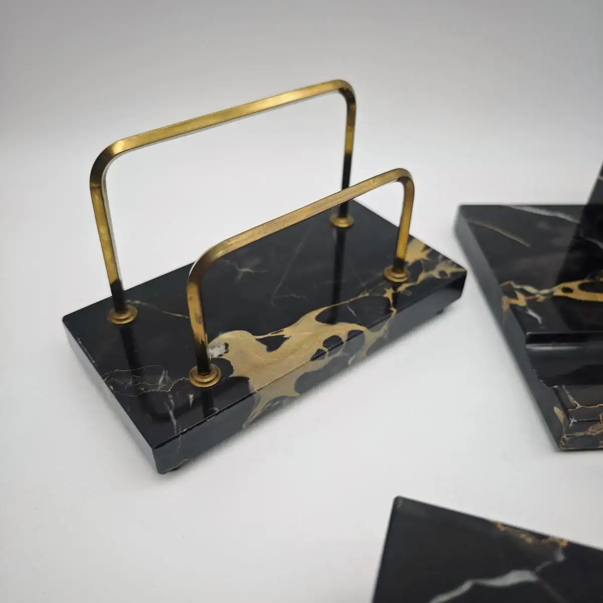 3-teiliges Schreibtischgarnitur antik schwarzer Marmor Art Deco Schreibtischset  3