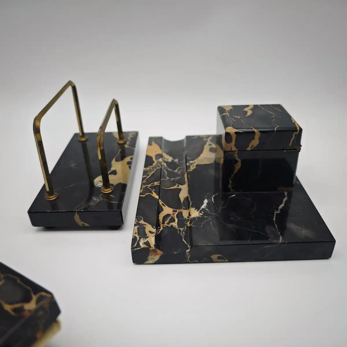 3-teiliges Schreibtischgarnitur antik schwarzer Marmor Art Deco Schreibtischset  6