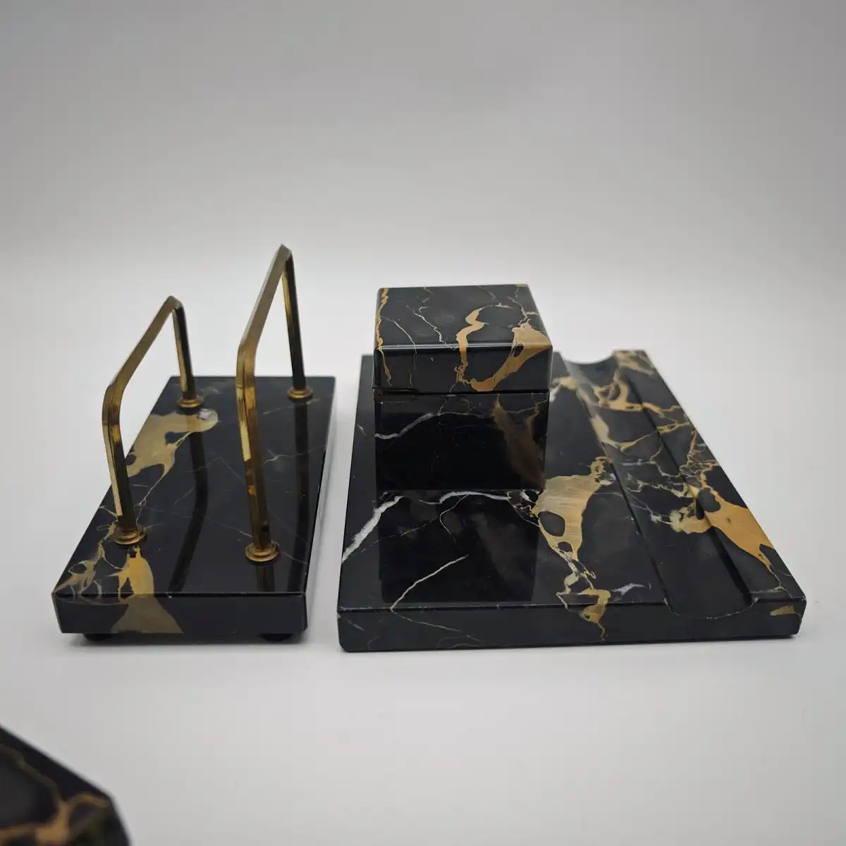 3-teiliges Schreibtischgarnitur antik schwarzer Marmor Art Deco Schreibtischset  7