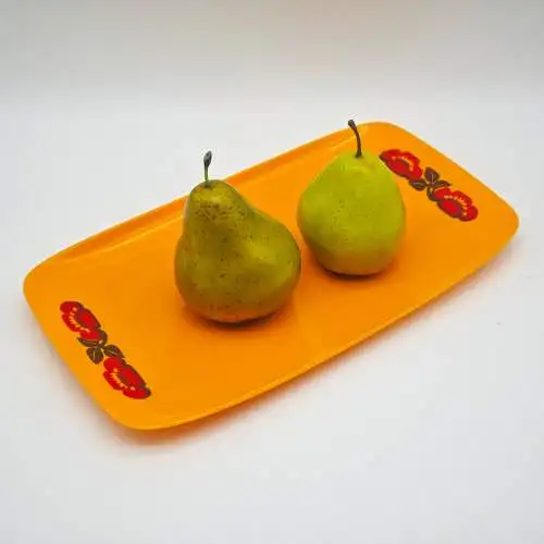 Vintage Servierplatte Kunststoff orange 70er Blumenmuster kalte Platte Retro