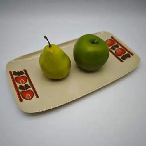 Vintage Servierplatte Kunststoff beige 70er Blumenmuster kalte Platte Retro Buff