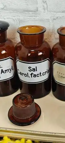 Apothekerflasche Sal Carol fact crist Gefäß braun antik Medizin Flasche Emaille
