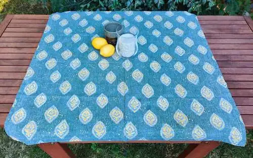 Tischdecke Blättermuster Ornamente blau gelb Tischläufer vintage Paisley Orient