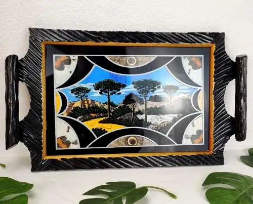 Tablett Schmetterling Holz Intarsien Inlay Brasilien 50er Jahre Dekoration