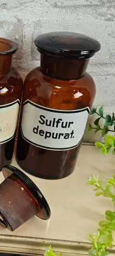 Apothekerflasche Sulfur depurat 0,5 L Gefäß braun antik Medizin Flasche Emaille