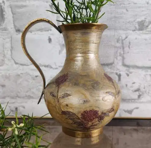 Messing Kanne Emaillemalerei Handarbeit Indien vintage Cloisonne Metall Email