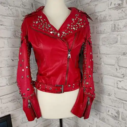 Kapraun Biker Jacke Leder Nieten Einzelstück Stagewear Rockstar Couture Unikat