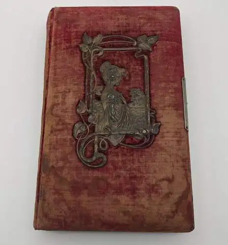 Kabinett-Fotoalbum Jugendstil Applikation Samt rot Foto 1900 Soldaten Kaiserzeit