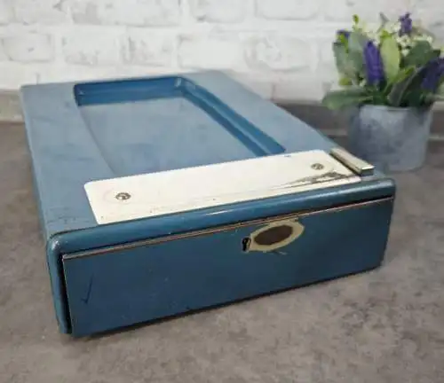Kassenschublade vintage Metall mechanisch Kassenlade Kasse blau Geldaufbewahrung