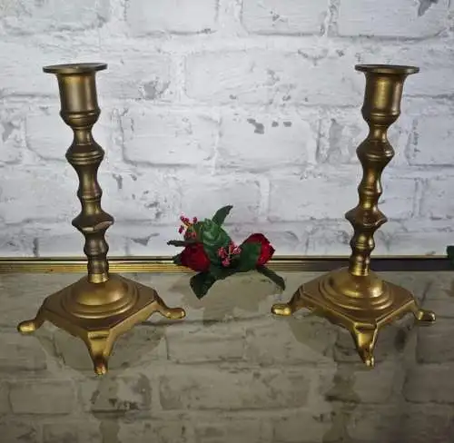 2x Kerzenständer Messing Altar Schrein Kerzenhalter witch wicca Art Deco Paar
