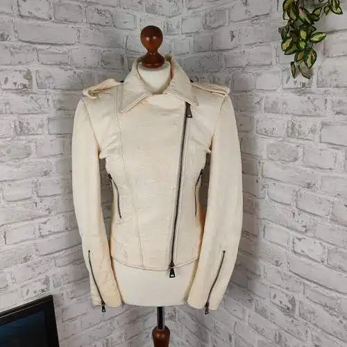 Lederjacke Biker creme Nappaleder crunched Kapraun woman 1% Leder Bikerjacke