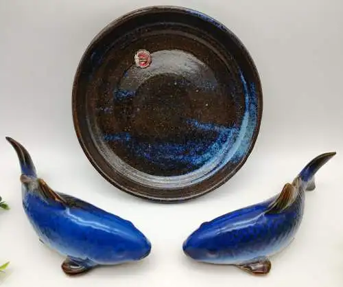 3x Deko Set Fische Paar & Teller Danish Design Maj Isenkram Keramik Figur Scandi
