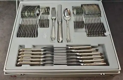 WMF Fächer Besteck Set 12 Personen Vorleger versilbert 90 Cromargan 72-teilig