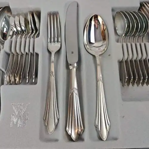 WMF Fächer Besteck Set 12 Personen Vorleger versilbert 90 Cromargan 72-teilig