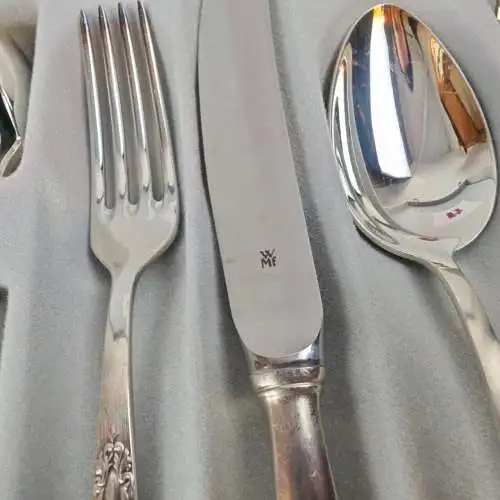 WMF Fächer Besteck Set 12 Personen Vorleger versilbert 90 Cromargan 72-teilig