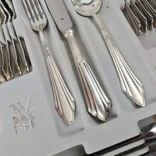WMF Fächer Besteck Set 12 Personen Vorleger versilbert 90 Cromargan 72-teilig