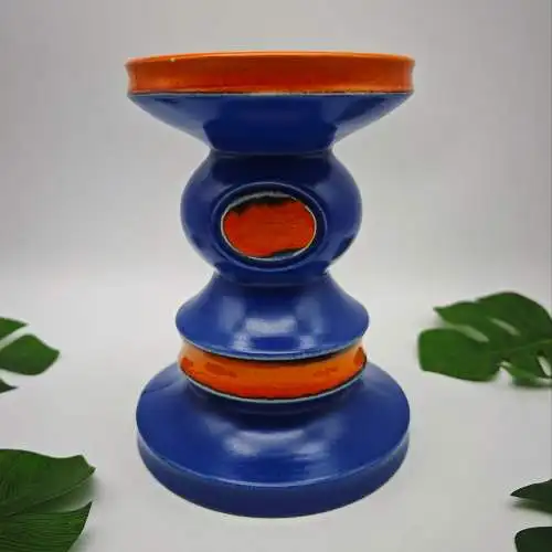 Kerzenhalter Keramik Blau Orange Fat Lava Mid Century 70er Jahre Retro Kerzenstä