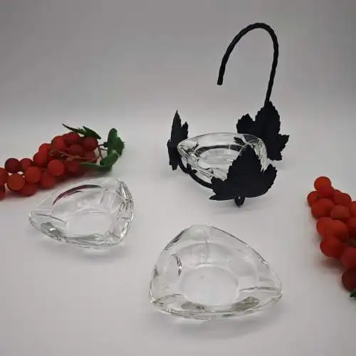 3 Aschenbecher aus Glas im Metallhalter Weinblatt rustikal Landhaus Weinstube Ba