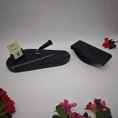 Schreibtischgarnitur ewiger Kalender Stifthalter Briefständer Marmor schwarz