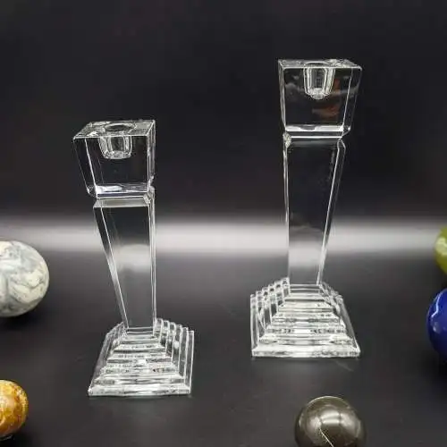 2x Nachtmann Kerzenständer modern Art Deco Kristallglas Obelisk Treppe Pyramide 