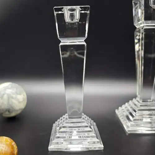 2x Nachtmann Kerzenständer modern Art Deco Kristallglas Obelisk Treppe Pyramide 