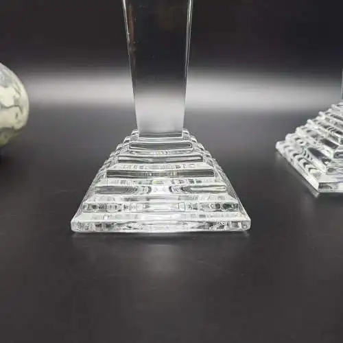 2x Nachtmann Kerzenständer modern Art Deco Kristallglas Obelisk Treppe Pyramide 