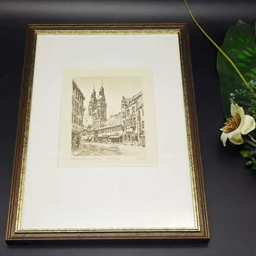 Radierung Speyer Gilgenstraße signiert Wandbild Souvenir St. Joseph Kirche