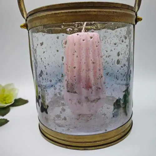 Windlicht Glas Messing Laterne strukturiertes Glas Griff 16 cm Hollywood Regency