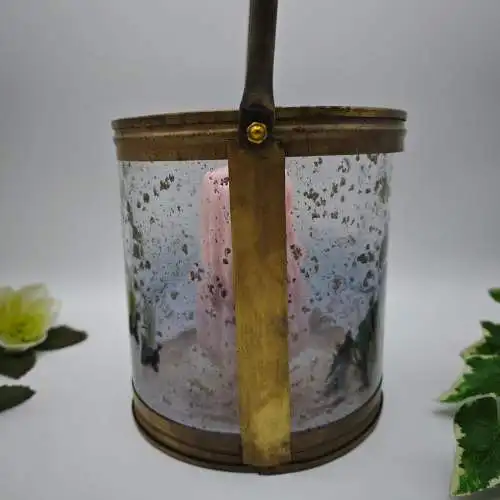 Windlicht Glas Messing Laterne strukturiertes Glas Griff 16 cm Hollywood Regency
