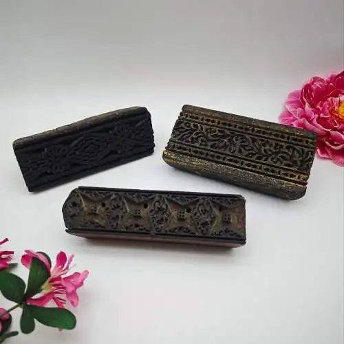 3x Batikstempel Holz handgeschnitzt vintage Set Stoffstempel Stoff Model Druckkl