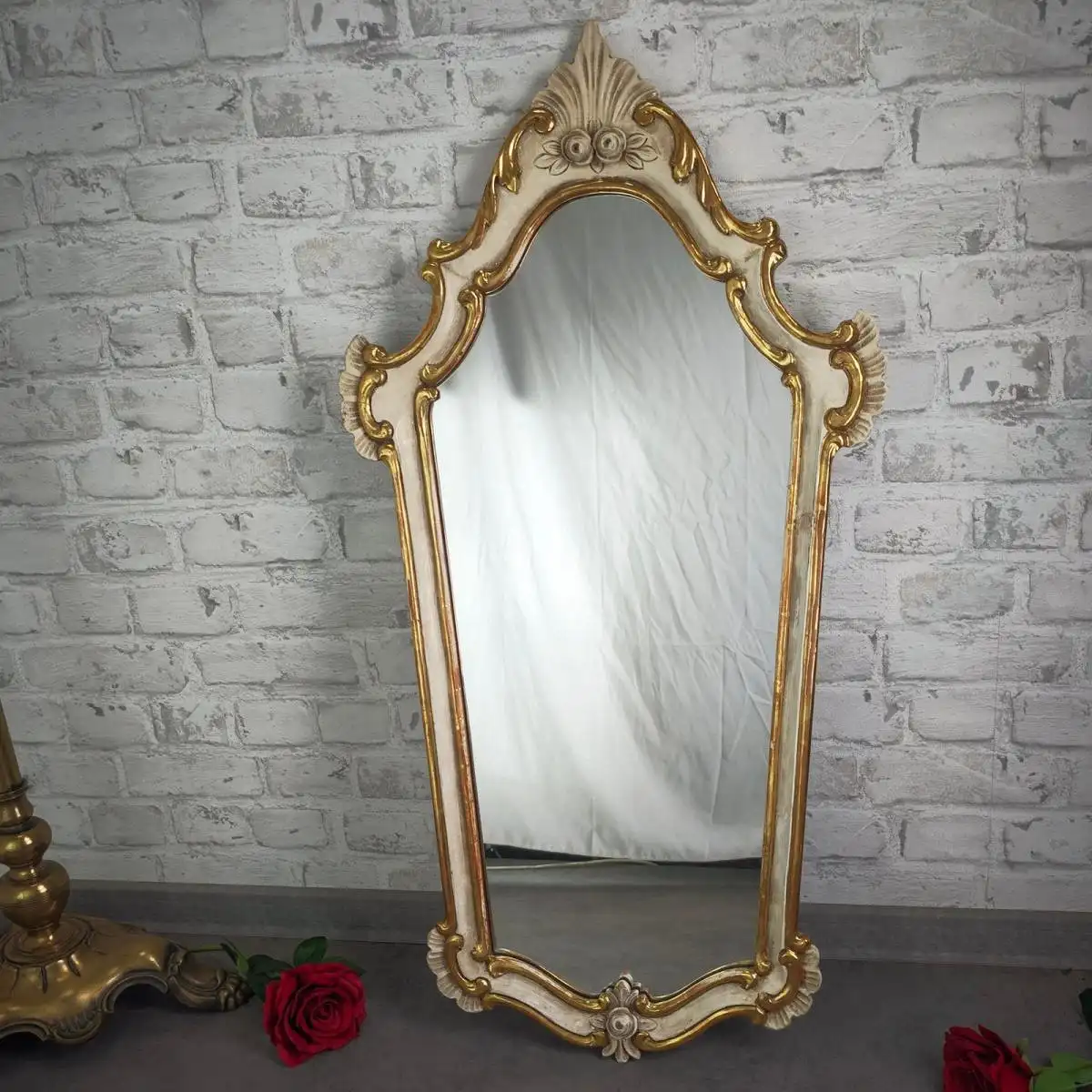 Spiegel Barock Wandspiegel weiß gold geschnitzt Rosen 89x47 cm Shabby Chic Rokok 0