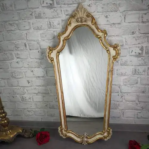 Spiegel Barock Wandspiegel weiß gold geschnitzt Rosen 89x47 cm Shabby Chic Rokok