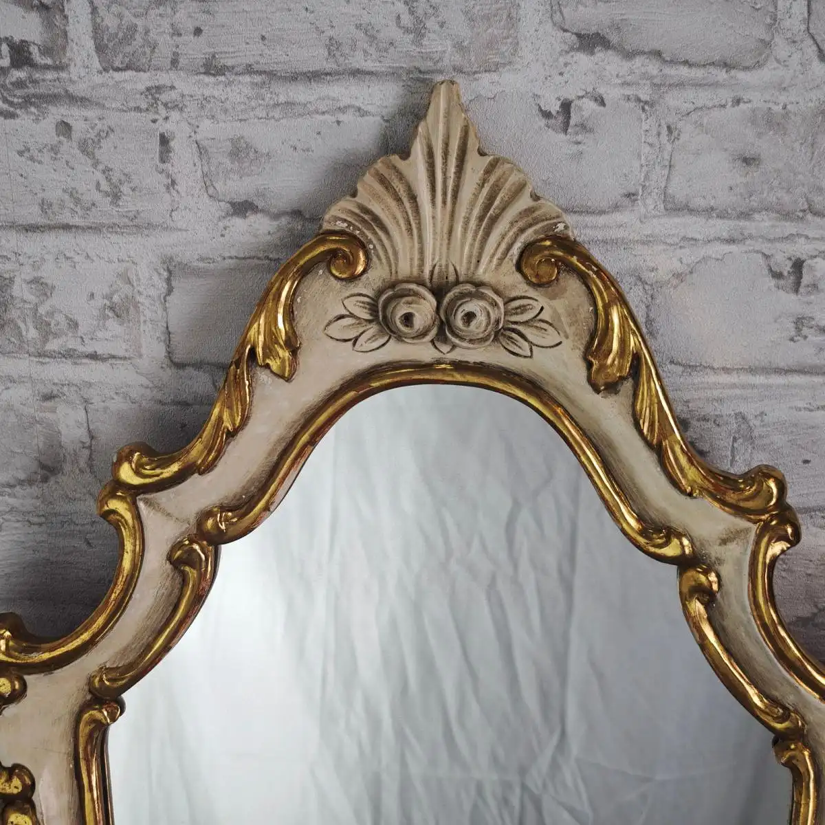 Spiegel Barock Wandspiegel weiß gold geschnitzt Rosen 89x47 cm Shabby Chic Rokok 1