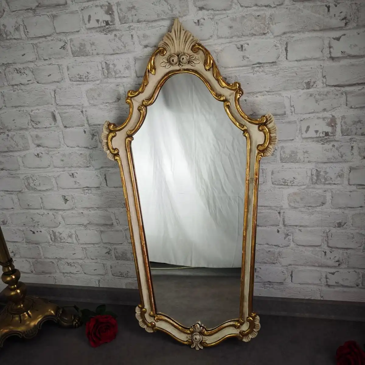 Spiegel Barock Wandspiegel weiß gold geschnitzt Rosen 89x47 cm Shabby Chic Rokok 2